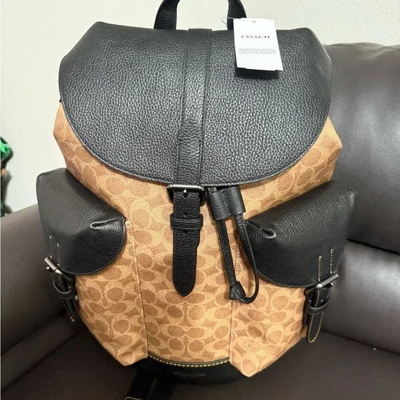 Coach | Bags | Coach Black And Brown Backpack With Signature  display picture 2